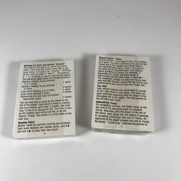 Bicycle Euchre Two Deck Set Playing Cards VTG 1989 Sealed USA US Playing Card Co - Picture 9 of 11